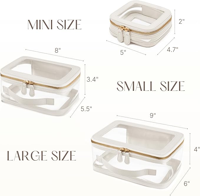 Clear Cosmetic Bag Set for Women Makeup Bag with Handle, 3 Pcs Travel Toiletry Bag Transparent Cosmetic Case Portable Make Up Organizer Bag for Essentials (White, Mini+S+L) - Image 3