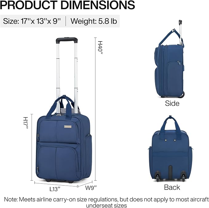 Hanke Expandable Underseat Carry on Luggage for Airplanes,Small Rolling Softside Suitcase Travel Luggage Personal Item Bag,Lightweight luggage bags for travel,Blue,16-Inch - Image 3