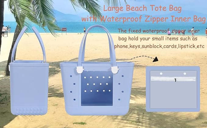 Rubber Beach Bag for Women, Waterproof Travel Tote Bags for Beach | Waterproof Sand-proof Tote Bags with Zipper Pocket, Durable Lightweigh Tote Bag for Outdoor - Image 7