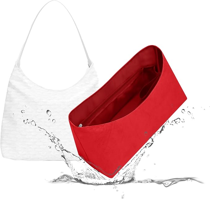 Lightweight Bag Insert, Waterproof Surface and Silky Satin Interior, Fits Geyard Bohème Hobo (Red, With Zipper and Bottle Holder) | Bottle Holder and Side Zip, Smooth Satin Interior, Easy-Care Outer Surface, Multiple Color Options, Structured Yet Flexible by 19NeatThin