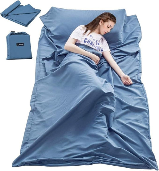 Lightweight Sleep Sack, Compact Sleeping Bag Liner Travel Sheets for Hotel | Soft Breathable Adult Sleep Sack, 4 Season Travel Sheet for Hostel Camping Backpacking Hiking, Machine Washable, 3 Sizes by Mannice
