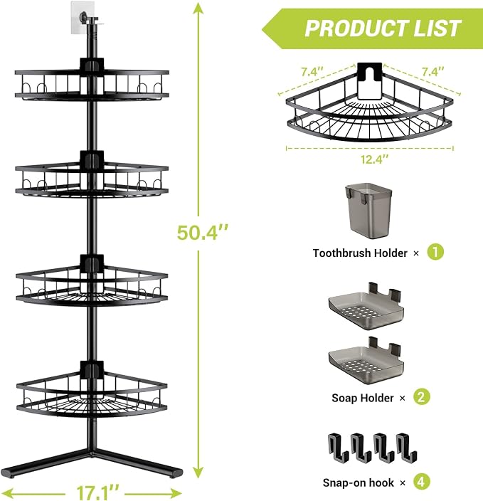 Aitatty Corner Shower Caddy Standing: 4-tier Rustproof Shower Organizer Shelf - Floor Shower Corner Shelf for Bathroom, Renters, Apartment & Dorm - Image 9