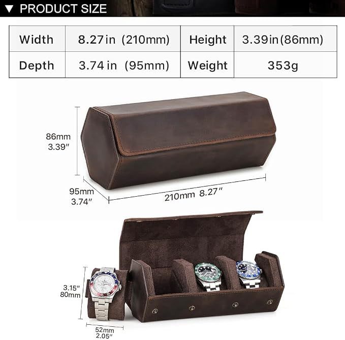 Hiram Genuine Leather Hexagon Watch Roll Travel Case, Leather 3-Watches Roll Case with Removable Pillow Cushion for Treasured Watches and Bracelets - Image 3