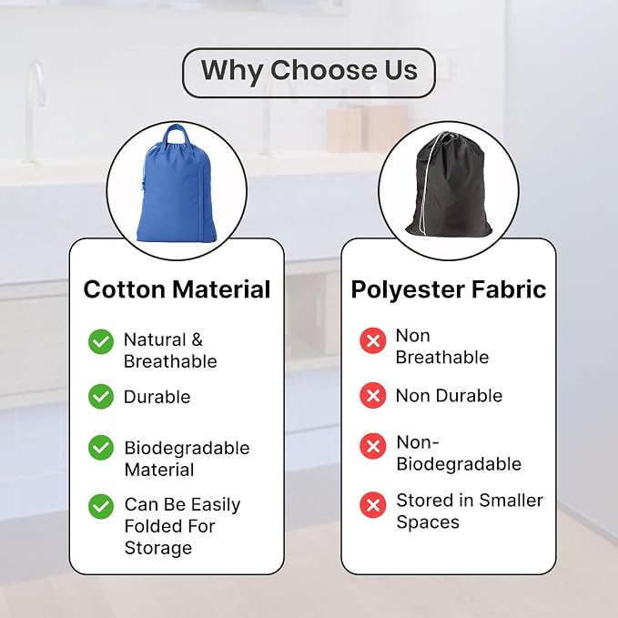 LFH Home Cotton Rich Canvas Large Laundry Bag with Handle, Heavy Duty Drawstring Closure Washable Laundry Bags, School Travel, Home, Hotel, College Dorm, Organizer Sack, Toys Clothes 28x40-Sky Blue - Image 8