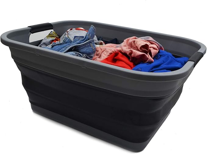 SAMMART 41L (10.8 gallon) Collapsible Plastic Laundry Basket - Foldable Pop Up Storage Container/Organizer - Portable Washing Tub - Space Saving Hamper/Basket, (Rectangular, Grey/Black) - Image 5