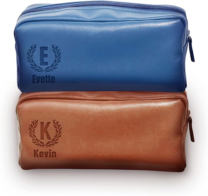 Leather Toiletry Bag for Men - Custom Toiletry Bag for Men - Personalized Toiletry Bag for Men - Custom Travel Toiletry Bag for Men, Mens Shaving Bag for Birthday, Holiday & Groomsmen Gifts (1, Blue) by Cusmiz