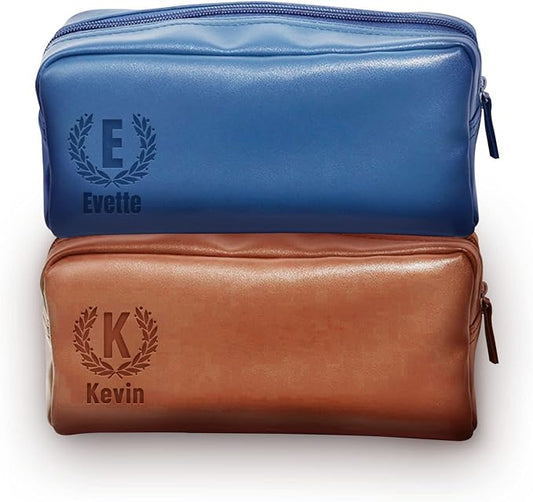 Leather Toiletry Bag for Men - Custom Toiletry Bag for Men - Personalized Toiletry Bag for Men - Custom Travel Toiletry Bag for Men, Mens Shaving Bag for Birthday, Holiday & Groomsmen Gifts (1, Brown) by Cusmiz
