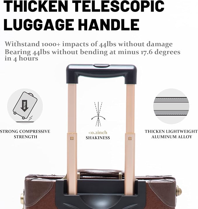 COTRUNKAGE 2 Piece Vintage Luggage Sets, Retro Carry On Suitcases for Women with Wheels, Cabin Size TSA Lock, Caramel Brown - Image 3