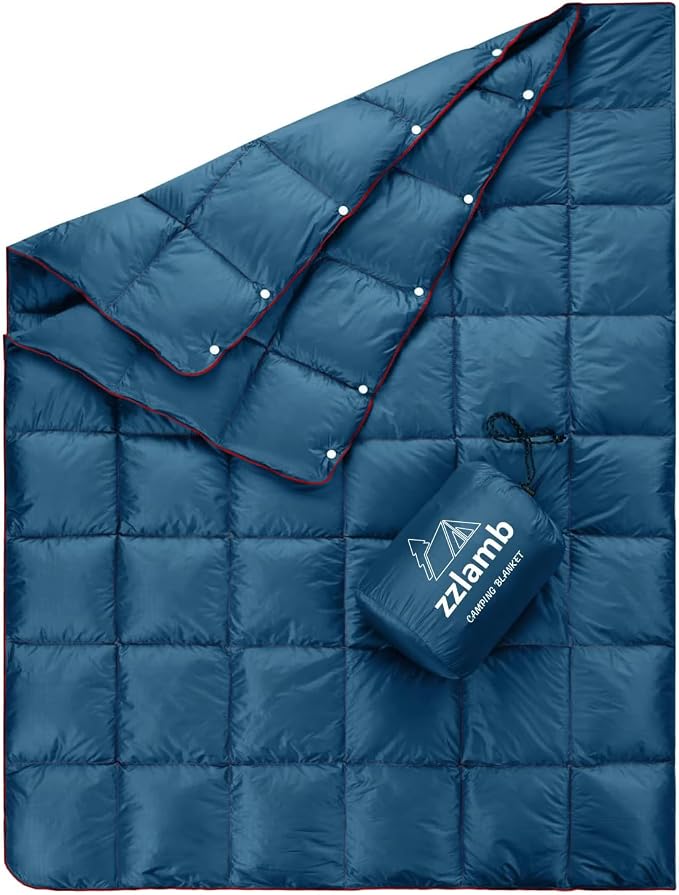 zzlamb Puffy Down Camping Blanket Water-Repellent, Down Throw Travel Blanket Portable for Outdoor, Light Warm Quilt for Couch Plane Car Theater Stadium Picnic RV Backpacking Hammock by zzlamb