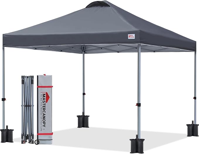 MASTERCANOPY 10x10 Pop Up Canopy Tent, 1 Person Setup Instant Shelter,Outdoor Portable Beach Canopy with Roller Bag, 4 Sandbags, 4 Ropes, 8 Stakes (10x10, Dark Gray) by MASTERCANOPY
