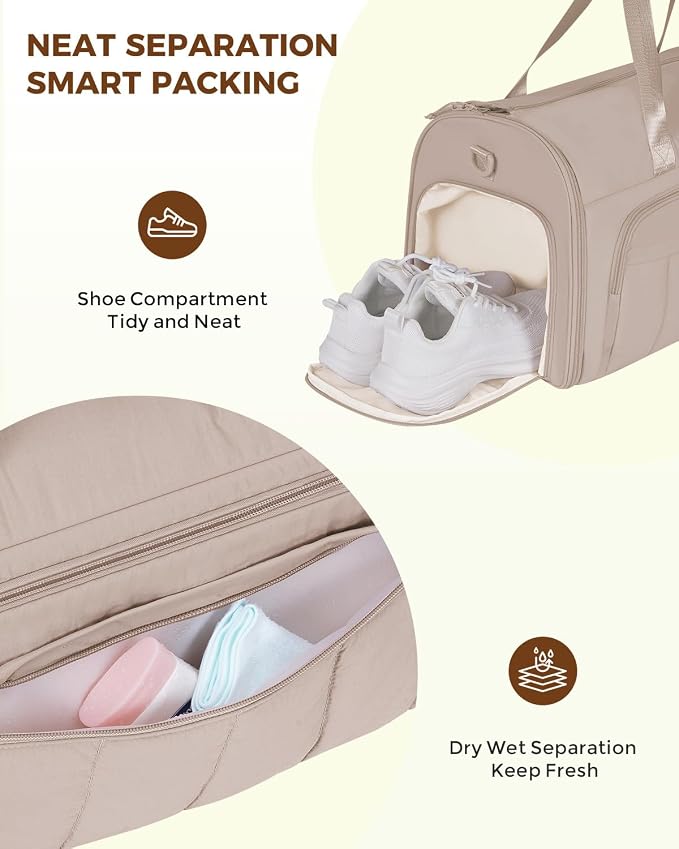 WANDF Convertible Garment Bags for Travel with Wet Pocket Carry on Garment Duffle Bag 2 in 1 Puffy Hanging Clothes Travel Bags with Shoe Compartment for Airplanes Business Weekend Gym Wedding (Khaki) - Image 3