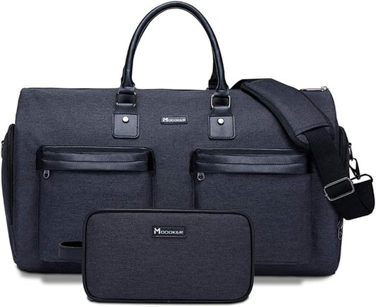 Modoker Convertible Garment Bag with Shoulder Strap, Carry on Garment Duffel Bag for Men Women - 2 in 1 Hanging Suitcase Suit Travel Bags, Jet Black by Modoker