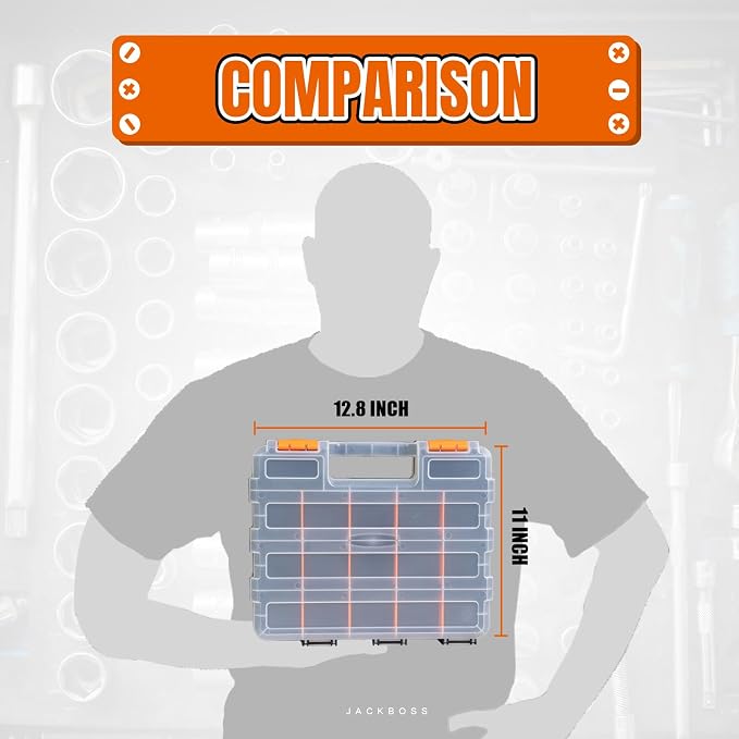 Generic Tool Box with Transparent Lid, Double Side 34-Compartments Organizer Box with Removable Dividers for Hardware, Screws, Bolts, Nails, Beads, Jewelry and Fishing Accessories, Orange, 4 Packs - Image 5