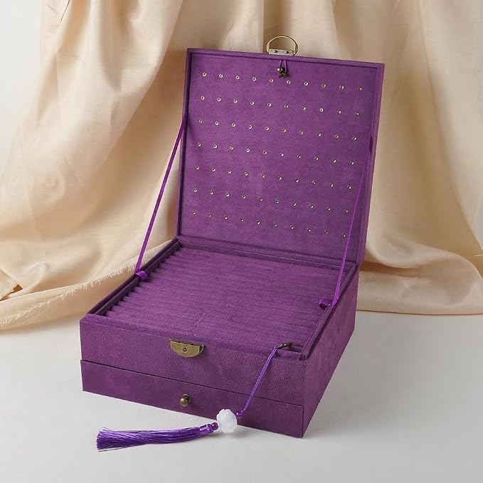 Jewelry Organizer 5 Layers Velvet Square Jewelry Box Women Necklace Ear studs Display Bangles Large Jewelry Storage Case Drawer GY306 (purple) - Image 3