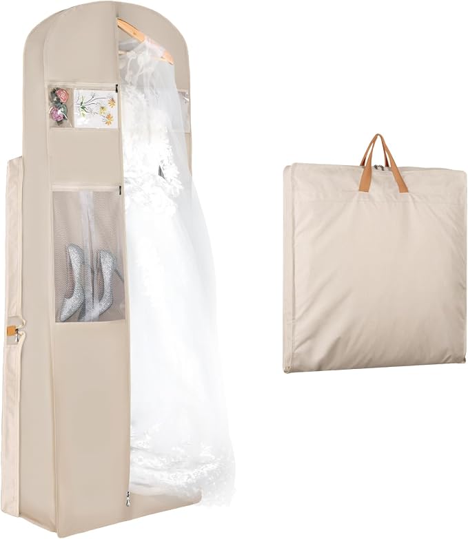Zilink 72" Wedding Dress Garment Bag Dress Bags for Gowns Bridal Garment Bag for Long Dresses with 12”Gusseted and Accessory Pockets for Wedding Dress, Puffy Gowns [Upgraded Version], Beige by Zilink
