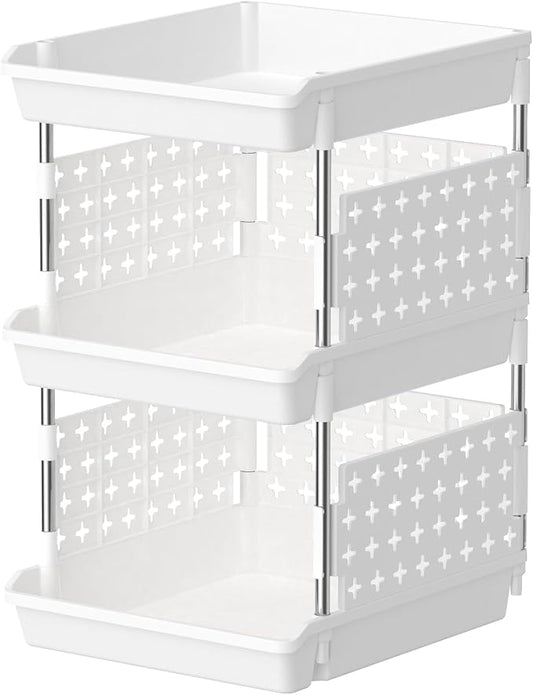 Lifewit Plastic Stackable Storage Baskets, 3 Tier Stacking Bins for Food and Clothes, Multifunctional Organizer for RV, Kitchen, Playroom, Pantry, White, 35 x 30 x 50 cm/14 x 12 x 20 inch, 1 Pack by Lifewit