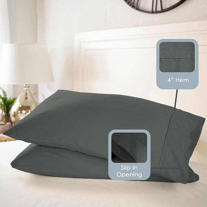Pizuna Pure 100% Luxury Cotton King Size Pillow Case Dark Grey, 1000 Thread Count 100% Long Staple Cotton Sateen Pillowcase, Pillow Covers with Stylish 4" Hem (Combed Cotton King Pillowcase) - Image 3