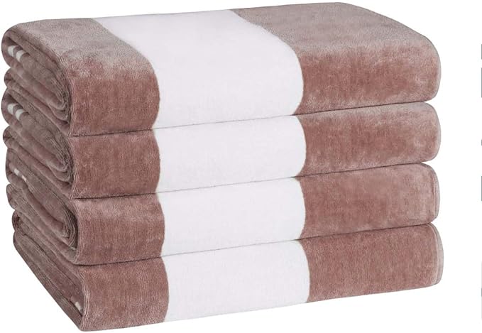 Superior Cotton Striped Beach Towels, Colorful Towels for Adult, Kid, Pool, Swimming, Sand, Travel, Large Oversized, Absorbent, Fast Drying, Bath Basics, Cabana Collection, Set of 4, Taupe - Image 4