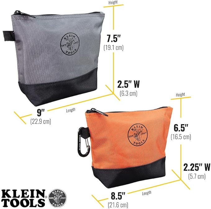 Klein Tools 55470 Utility Bag, Stand-Up Zipper Tool Bags, Tough 1680d Ballistic Weave, Reinforced Bottoms, Orange/Black, Gray/Black, 4-Pack - Image 4