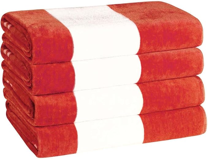 Superior Cotton Striped Beach Towels, Colorful Towels for Adult, Kid, Pool, Swimming, Sand, Travel, Large Oversized, Absorbent, Fast Drying, Bath Basics, Cabana Collection, Set of 4, Coral - Image 4