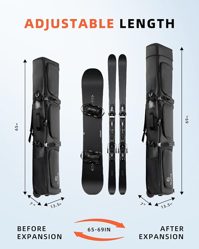 Snowboard Bag with Wheels, Extendable Ski Bags for Air Travel Length up to 175cm, 3 TPU Zippered Bags, Flexible Storage for Snowboards, Helmets, Jacket and boots, Waterproof - Image 2