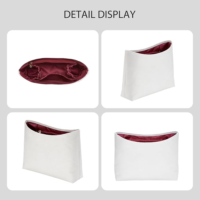 Dupont Paper Brooklyn 28 Bag Insert, Lightweight Purse Organizer for Coach Brooklyn 28 Shoulder Bags, Handbag Inner Divider Shaper with Elastic Cup Holder Smooth Zipper, White&Merlot - Image 9