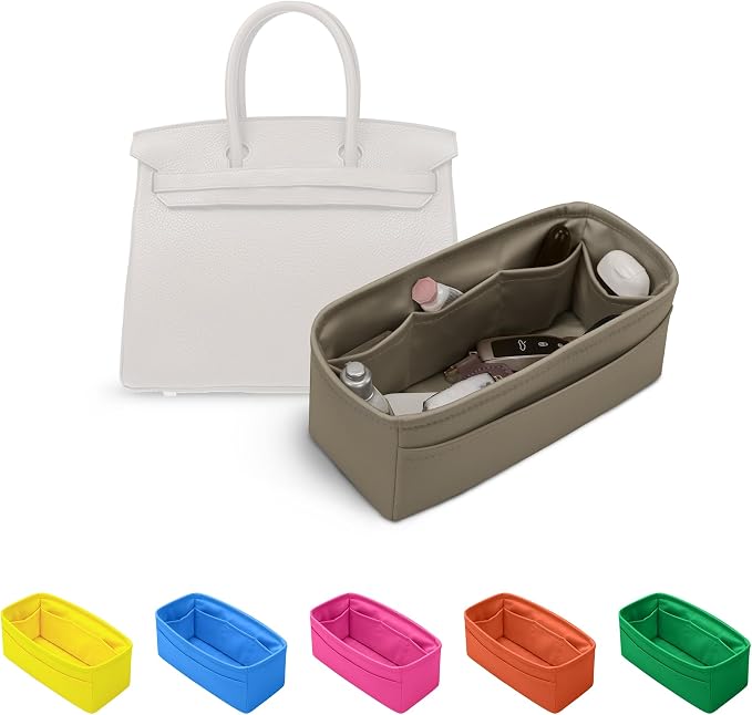Satin Purse Organizer for Birkin 20, Etoupe grey | Custom Fit, Multiple Pockets, Lightweight Purse Essentials, Ideal for Travel, Shopping, and Daily Use by KINGSINBAG