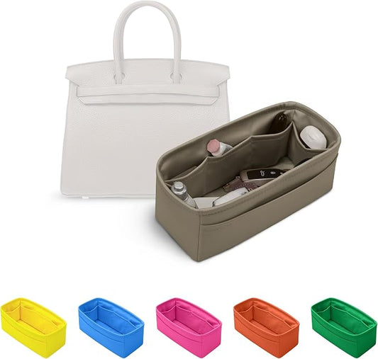 Satin Purse Organizer for Birkin 30 Retourne, Etoupe grey | Custom Fit, Multiple Pockets, Lightweight Purse Essentials, Ideal for Travel, Shopping, and Daily Use by KINGSINBAG