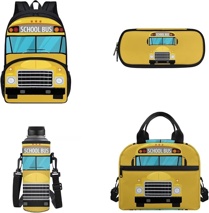 POLERO Yellow School Bus Backpacks Kids School Bookbag with Lunch Box Back to School Bus Print School Bags for Boys Girls Students by WelcometoPOLERO