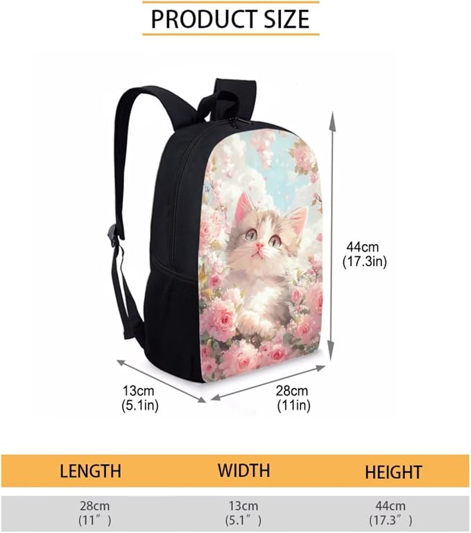 Custom Cat Backpack Lunchbox Set for Girls Personalized Pink Flower Kids Bookbags for 2nd Grade Elementary School Back Pack 4 in 1 Middle Book Bags Lunch Bag Pencil Case Water Bottle Carrier - Image 4