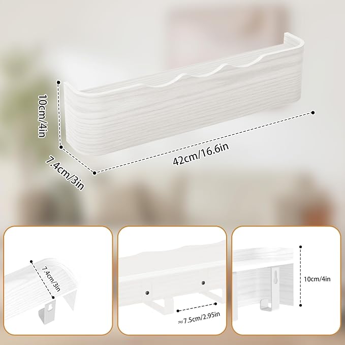 Wall Mounted Coat Rack with Shelf, Wooden Entryway Organizer with Hidden Metal Hooks for Hanging Coats Bags Keys, Modern Floating Shelf for Hallway Bathroom - Image 2