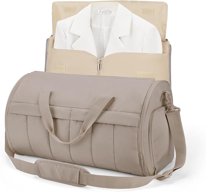 BAGSMART Garment Duffel Bag, Convertible 2-in-1 Puffy Water-Resistant Carry-On with Shoe Compartment, Khaki by BAGSMART