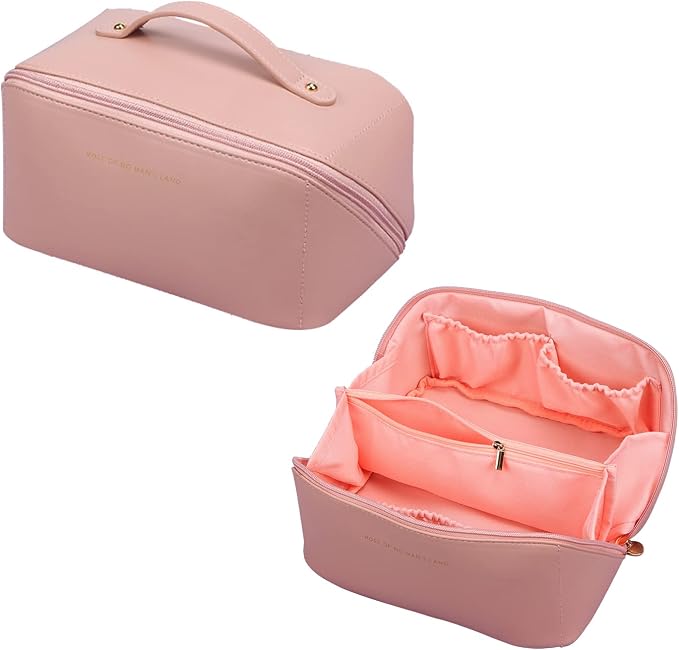 CORIOS Toiletry Bag For Women Portable Make Up Bag Waterproof Wash Bag PU Leather Cosmetic Bag Bathroom Shower Bag Multifunctional Travel Organizer For Shampoo, Cosmetics, Toiletries Pink by CORIOS