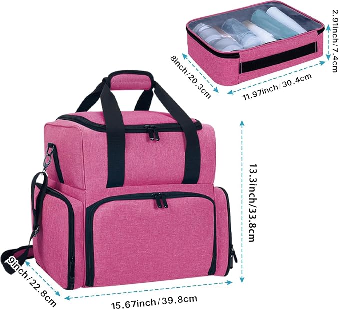 Large Makeup Bag with 2 Removable Case Cosmetic,Red | Large Makeup Bag with 2 Removable Case Multifunctional Cosmetic Bag Double Layer Travel Toiletry Organizer - Image 2