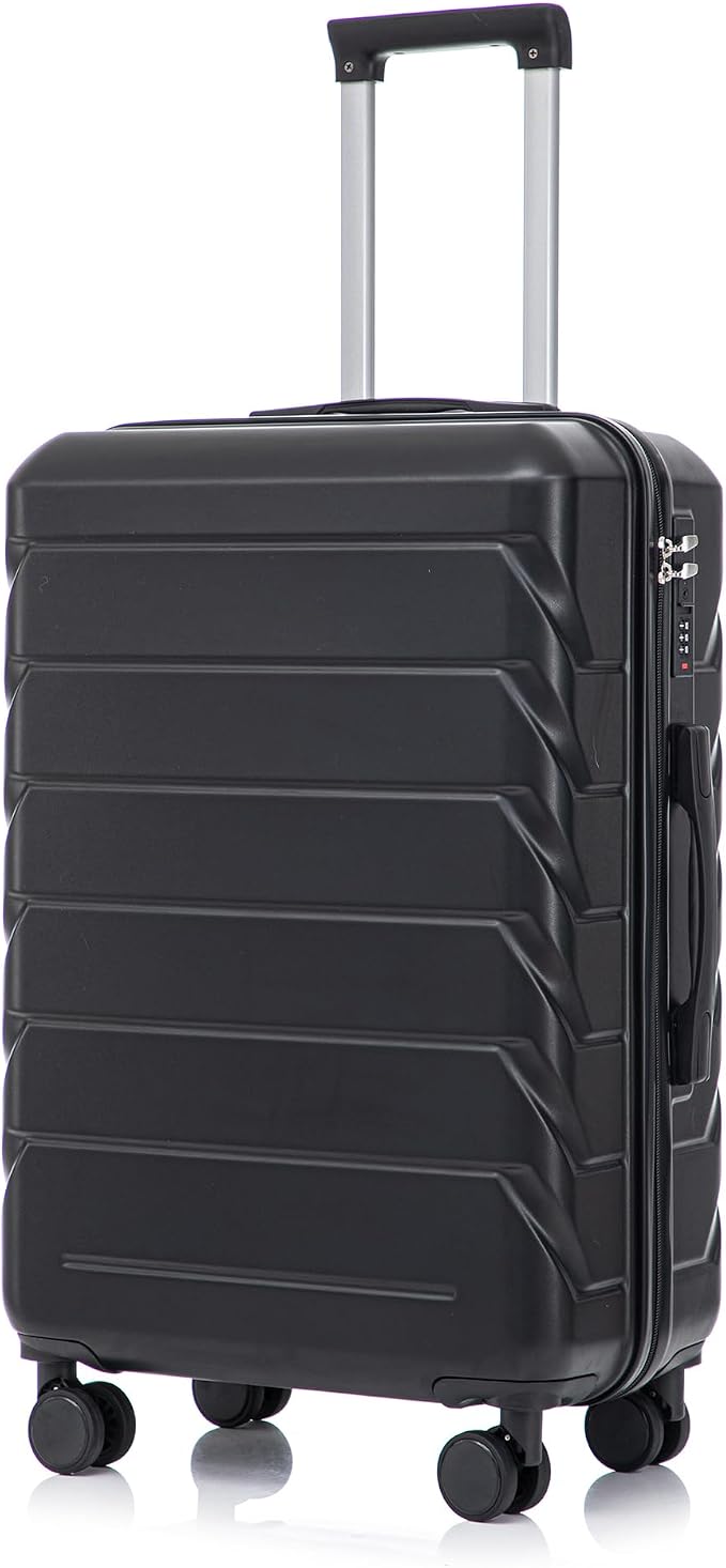28 Inch ABS Hard Shell Large Luggage With Combination Lock and Side Hooks, Black by Merax