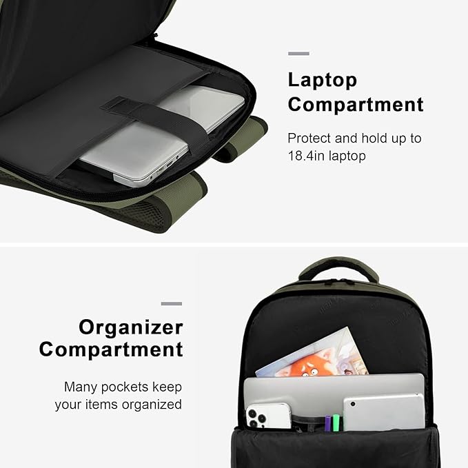 MATEIN Green Travel Backpack 45L, Luggage Backpack for Travel Carry On | Flight Approved, Large Capacity, 18 Inch Backpack Suitcase, Overnight Weekend Travel Bag, Laptop Compartment, Lots of Pockets - Image 4