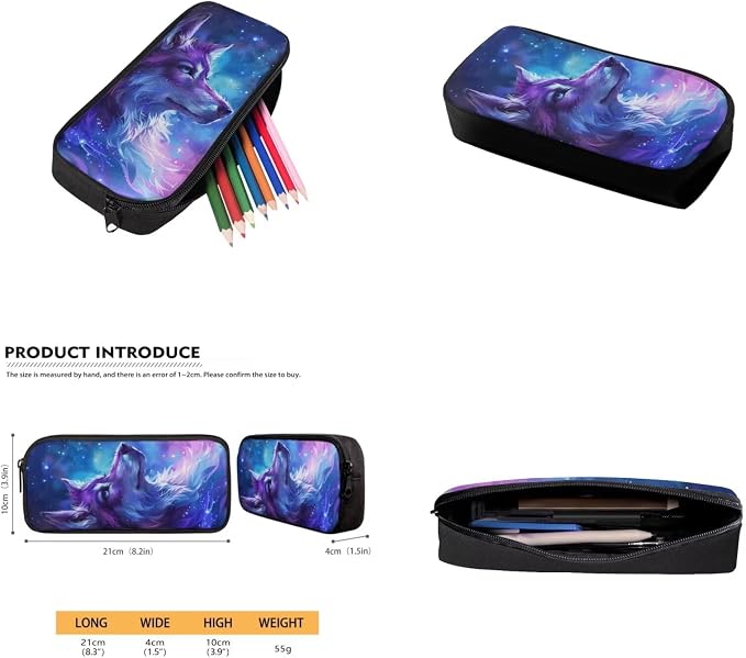 Galaxy Wolf Backpack for Girls Boys Backpack with Lunch Box Water Bottle Carrier and Pencil Pouch 4PCS Set Bookbag with Front Pocket for School 17 inch Large Capacity School Bag for Kids - Image 5