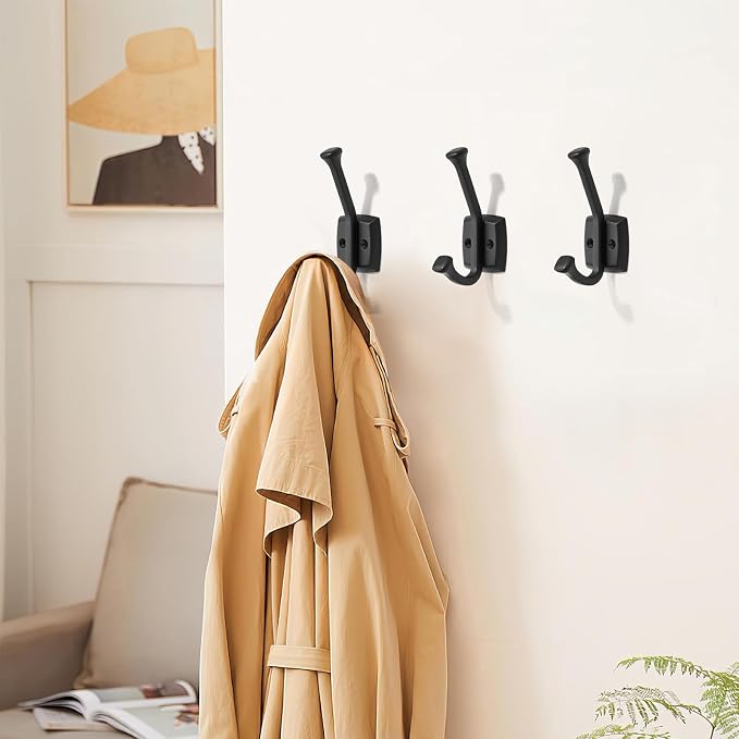 khtumeware 5 Pack 4.7 inch Black Coat Hooks Wall-Mounted Hooks | Applicable to hanging,Towel,robe,bathroom,bag,clothes,entryway Zinc Alloy bathroom hooks - Image 2