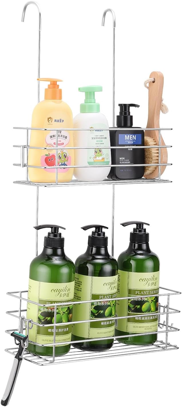 Hanging Shower Rack Shower Caddy with Rotatable Hook bar Over the Door and Can be Hung on the Faucet or Claw Foot, 304 Stainless Steel Rust Proof and Durable (Double-Layer) by Seltomer