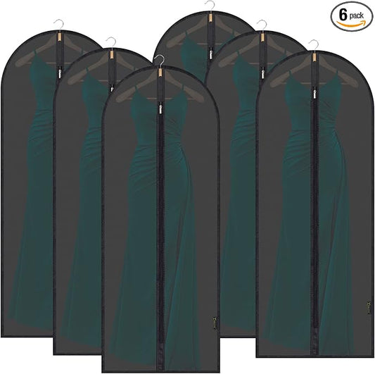 BALEINE 60'' Translucent Garment Bags, 6 Packs PEVA Dress Bag for Closet Clothes Dresses Suit Coats Storage (Black, 6PK) by BALEINE