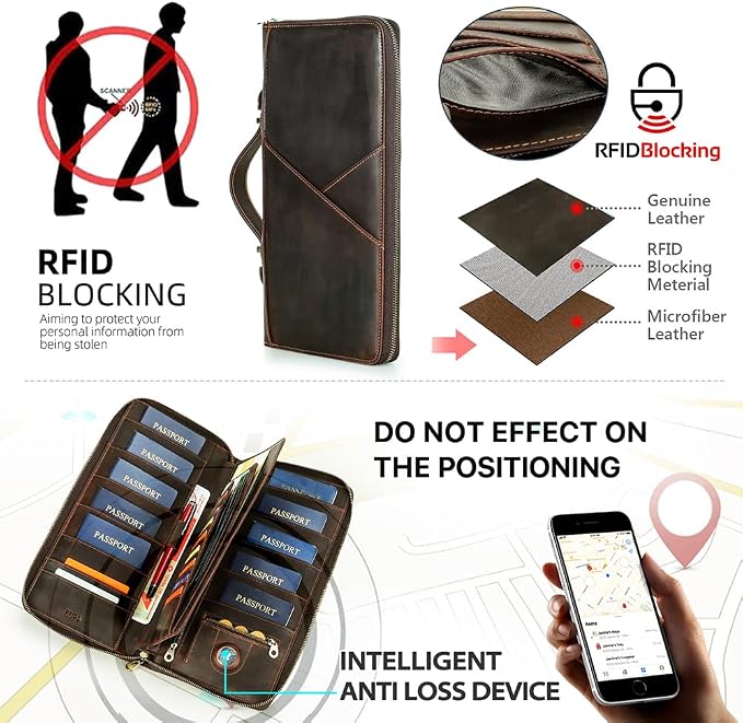 CONTACTS Family Passport Holder for 10 Full Grain Leather Compatible with Airtag Passport Holder for Family Travel Document Organizer Multiple Rfid Blocking Passport Wallet - Image 3