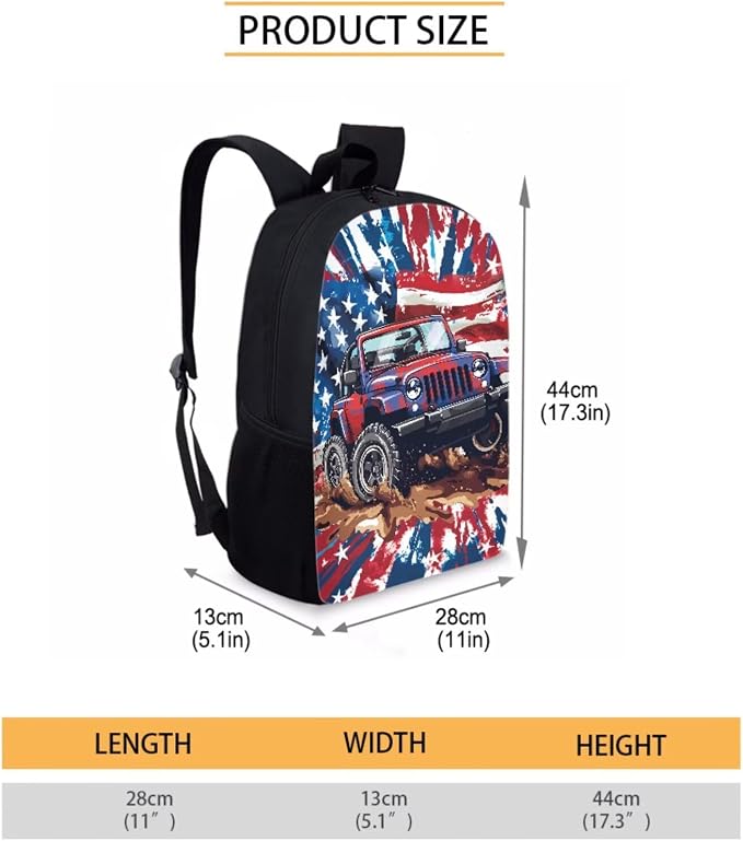 Kids Backpack Set for Girls and Boys with Insulated Lunch Box Pencil Pouch Case, Knapsack Set Suitable for School Lightweight Schoolbag Set, Tractor American Flag Tie-Dye - Image 4
