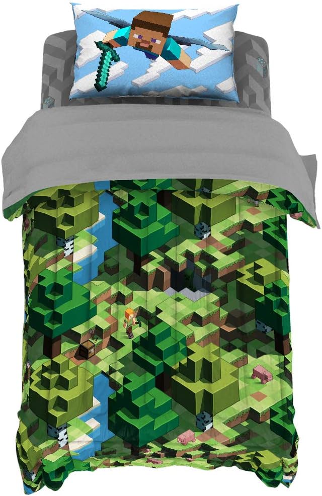 Minecraft Creeper Twin Comforter Set 5 Piece Kids Bedding for Boys, Green | Video Gaming, Bed in a Bag, Comforter Sheets Sham Pillowcase, Official Product, Soft Microfiber, Machine Washable, Boys Gift - Image 2