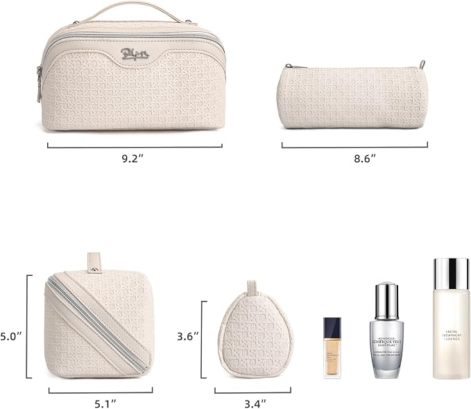 BOYATU Travel Makeup Bag Cosmetic Bags for Women: Large Capacity 3 Pcs Set Make up Bag with Compartments - Waterproof Vegan Leather Toiletry Organizer Bags with Handle (M-72Off-white) - Image 5