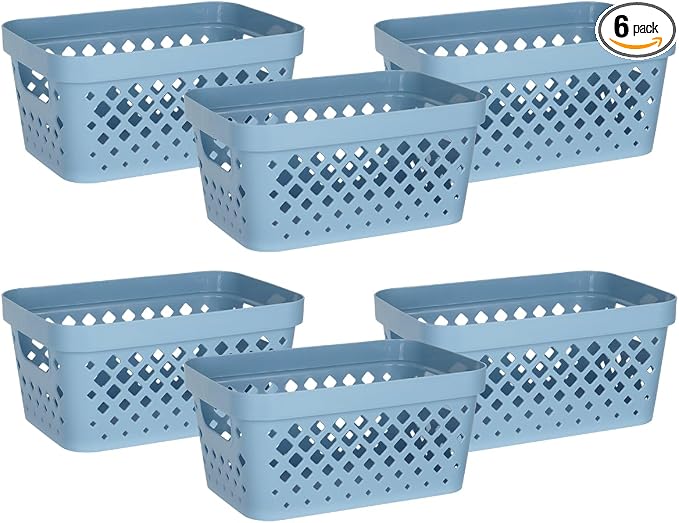 Glad Plastic Baskets for Organizing, Set of 6 | Pantry Storage for Under Counter, Linen Closet, and Bathroom | Nesting Shelf Bins with Handles, 1 Gallon, Marina Blue by GladTrashFoodStorage