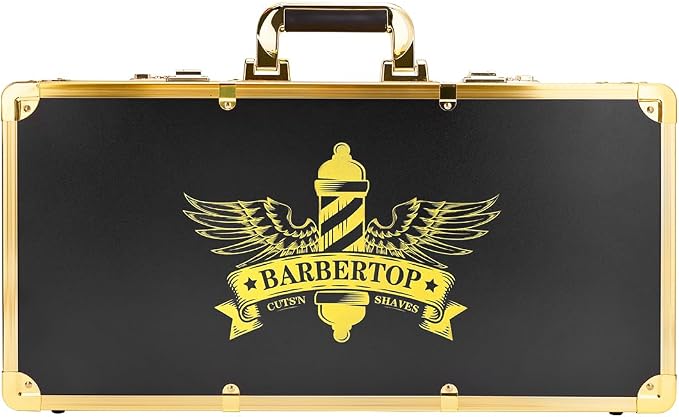 Professional Barber Supplies Case, Barber Cases for Clippers and Supplies, Hairdressing Tools Storage Case with Handle and Secure Numlock, Barber Travel (Golden) - Image 3