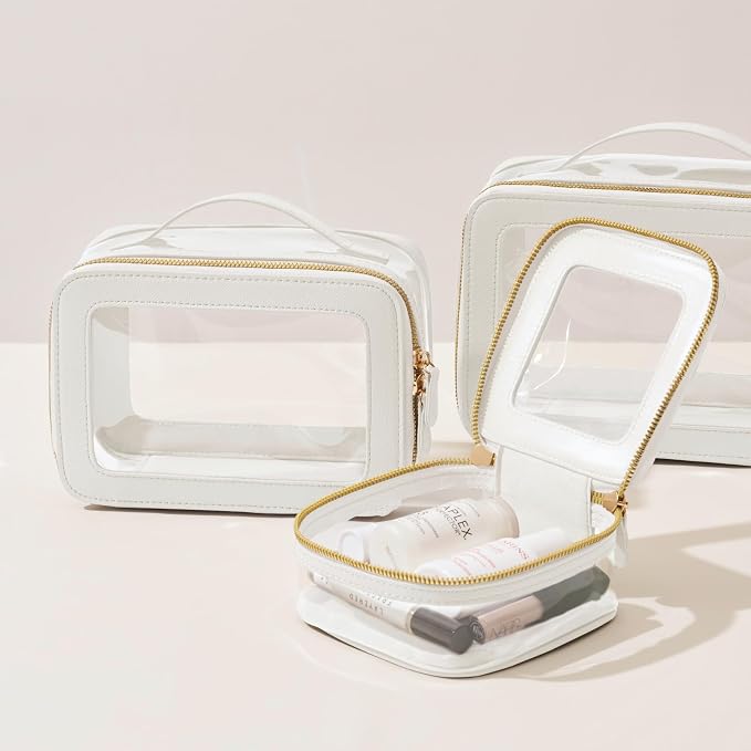 Mini Cosmetic Bag Clear Makeup Bag Small Travel Toiletry Bag with Zipper, Cute Car Cosmetic Case Transparent Makeup Pouch for Purse (White) - Image 3