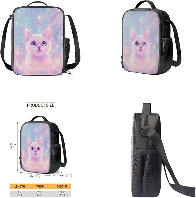 Aesthetic Galaxy Cat Backpack for School Girls Backpack with Lunch Box Water Bottle Bag and Large Pencil Case 4PCS Set 17" Bookbag with Front Pocket Lightweight School Bag for Kids Elementary - Image 4