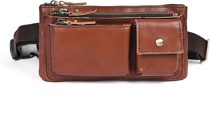 Water Resistant Canvas + Leather Hiking Riding Travel Fanny Waist Pack Small Phone Pouch For Men Women FB811-29 (100% Leather-C-Wine) by Handadsume