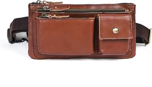 Water Resistant Canvas + Leather Hiking Riding Travel Fanny Waist Pack Small Phone Pouch For Men Women FB811-29 (100% Leather-C-Wine) by Handadsume